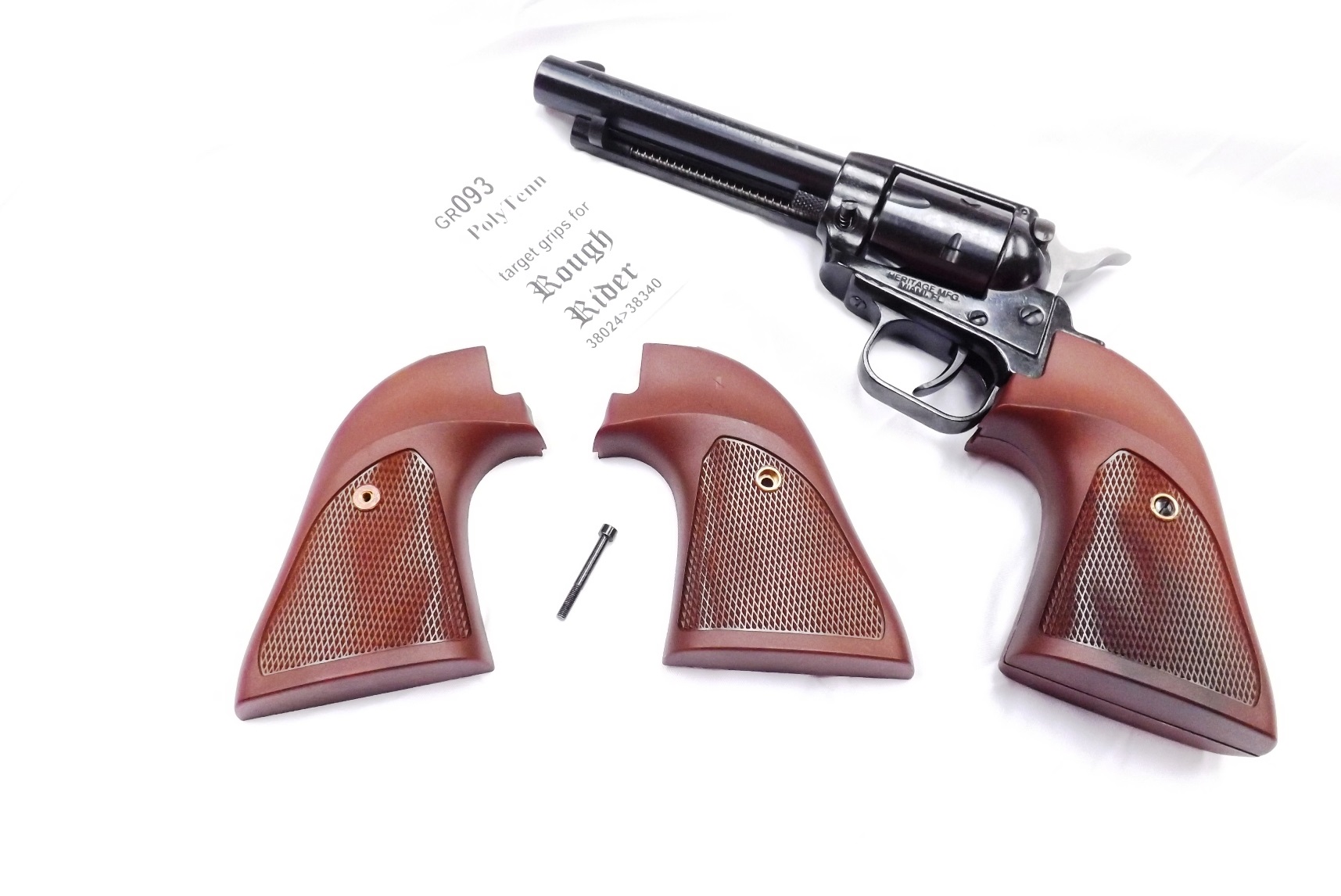 Oversized Target Grips fit Rough Rider Revolvers Rosewood color Polymer Colt Scout, Virginian type