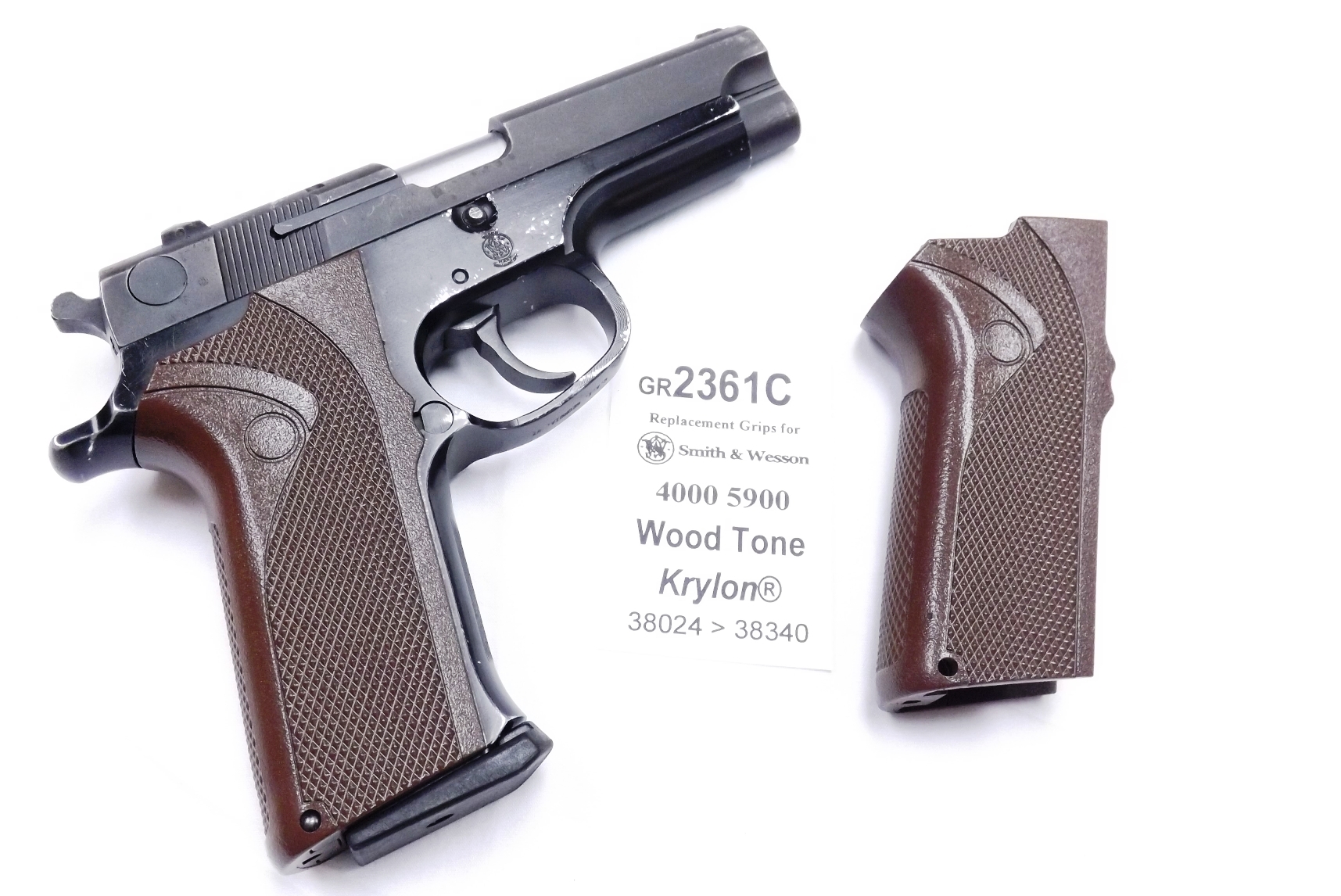 Wood Tone Krylon Grips for S&W 4006 5906 Smith & Wesson 5900 4000 Pistols Straight Back Thin profile