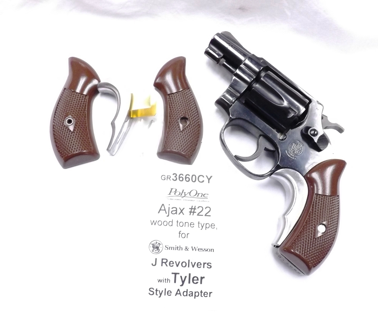 Grips & Adapter Combo: Wood Tone Brown Ajax copy Poly Grips fit S&W J Revolvers models 36 60 642 with Tyler T-Grip style Grip Adapter