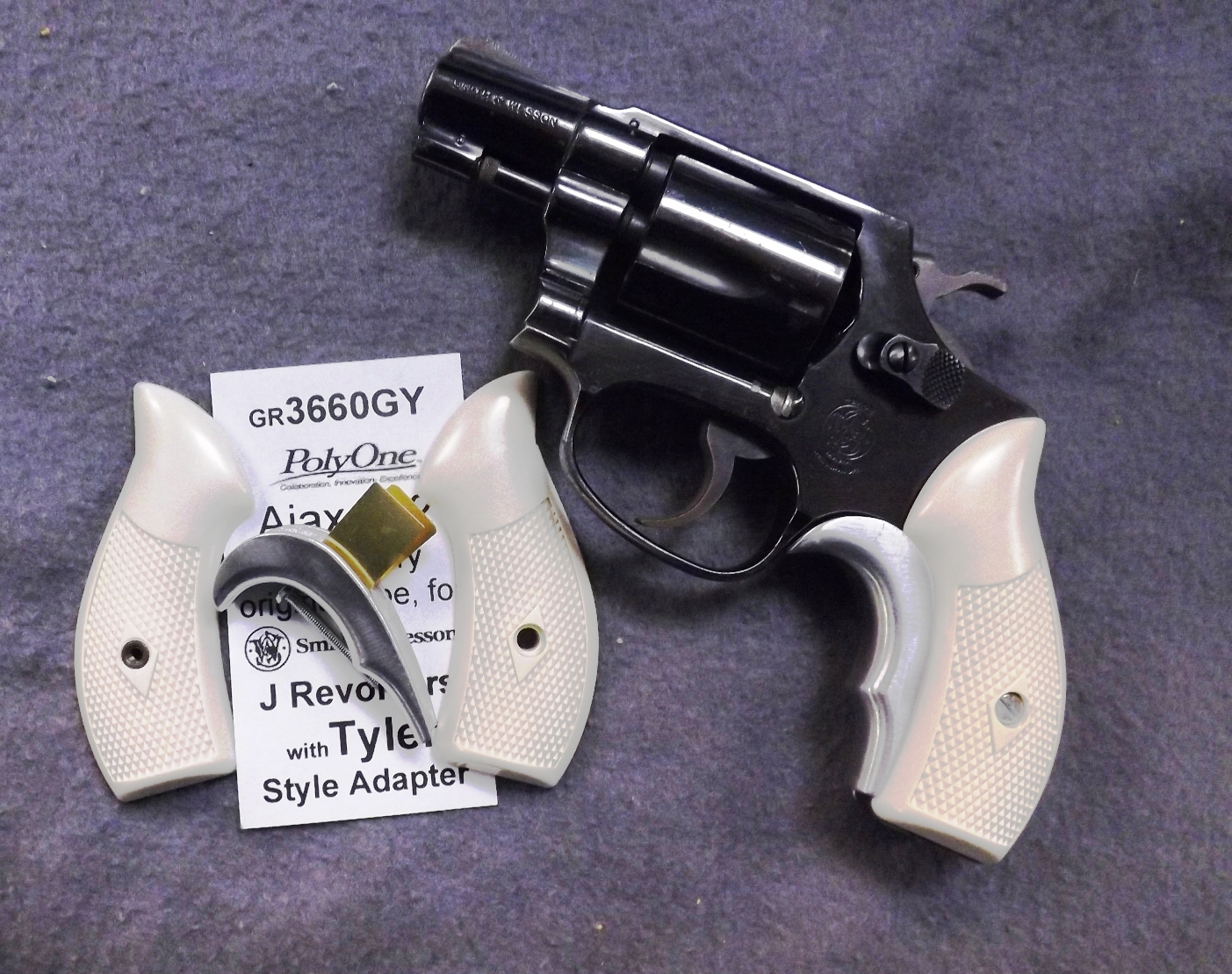 Gray Ivory Ajax copy Grips with Tyler T Grip style Adapter S&W J Revolvers 36 60 642