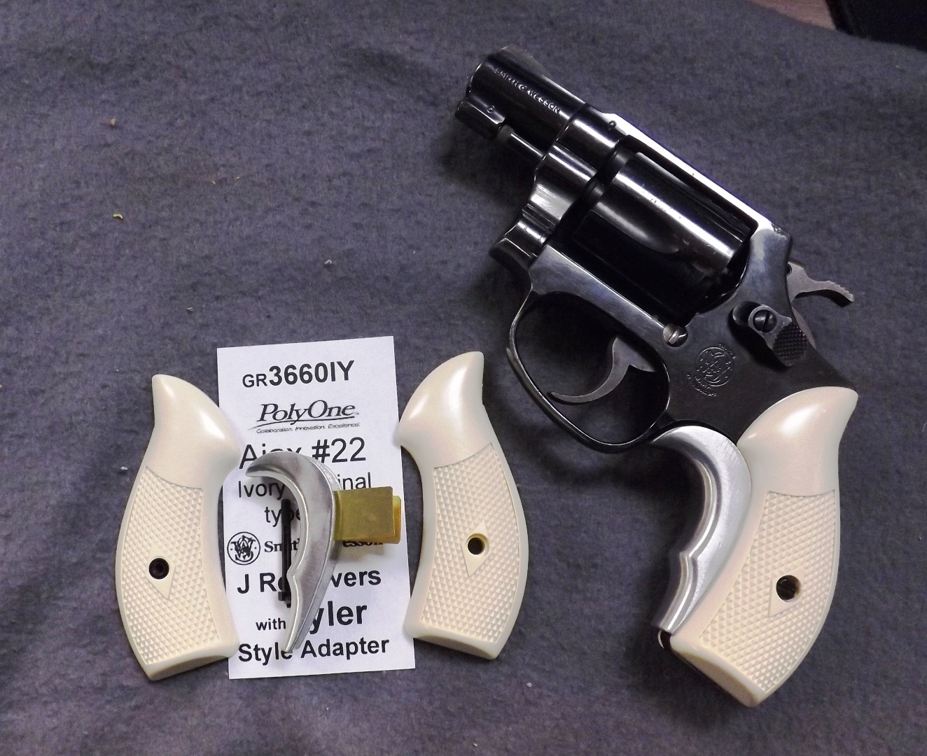 Ajax copy Ivory Grips with Tyler T-grip style Adapter S&W J Revolvers 36 60 642 Polymer, Brushed Alloy