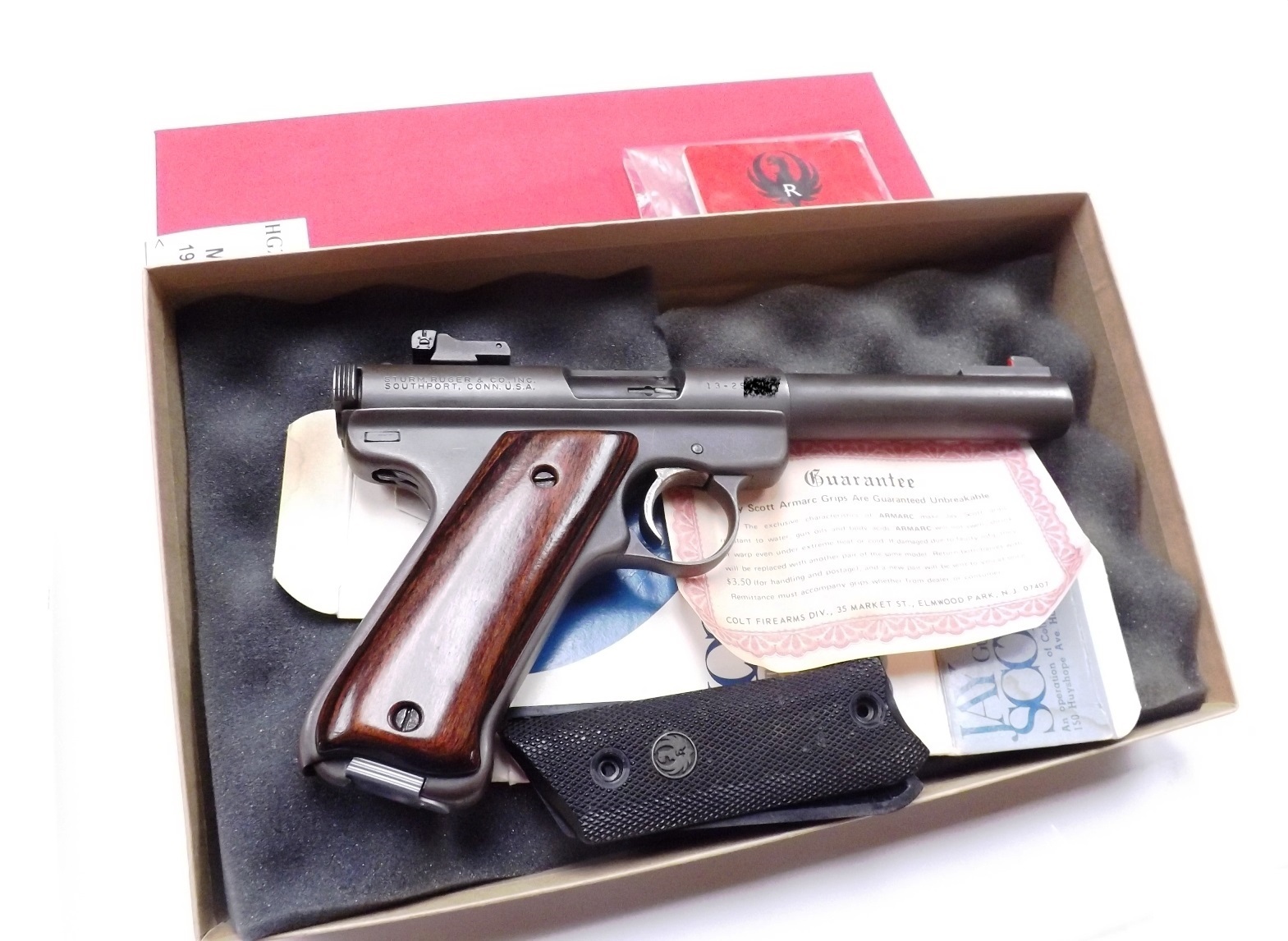 Ruger .22 Mark I Blue 5 1/2” Heavy Bull Barrel Target Pistol 1975 Jay Scott Laminate Grips C&R CA OK - Image 15
