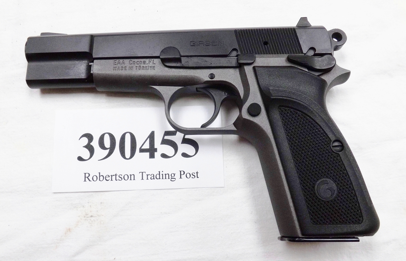 Girsan EAA 9mm Browning 1935 Hi-Power Clone 390455 MCP35 Practical type Matte Gray Titanium Frame and Black Steel Slide Finish White Bar Sights 16 Shot 1 Magazine