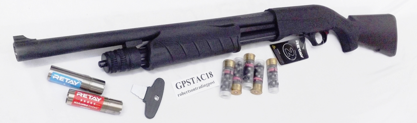 Retay 12 gauge GPS Tactical Pump Shotgun 3 inch 18 12 in White Dot Slotted Sights Black Matte Benelli Nova Class Type GPSTAC18 with 3 Choke Tubes & Wrench