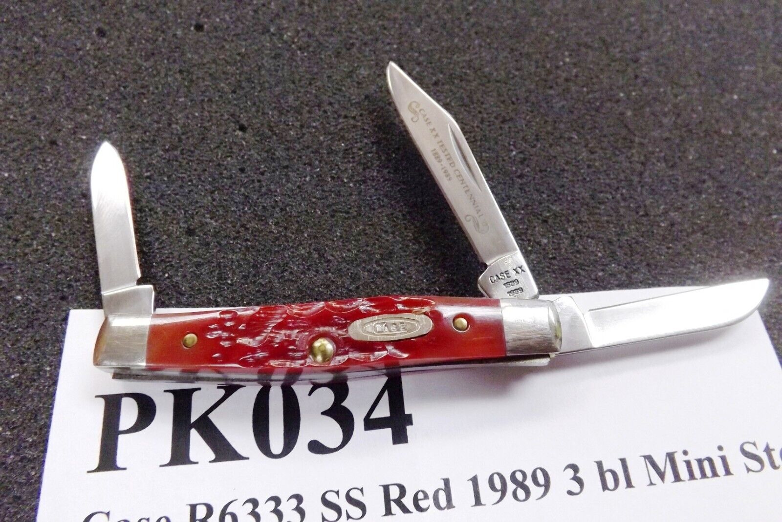 1989 Case 3 Blade Mini Stockman R6333SS Knife Tested XX Centennial Red Bone Mint