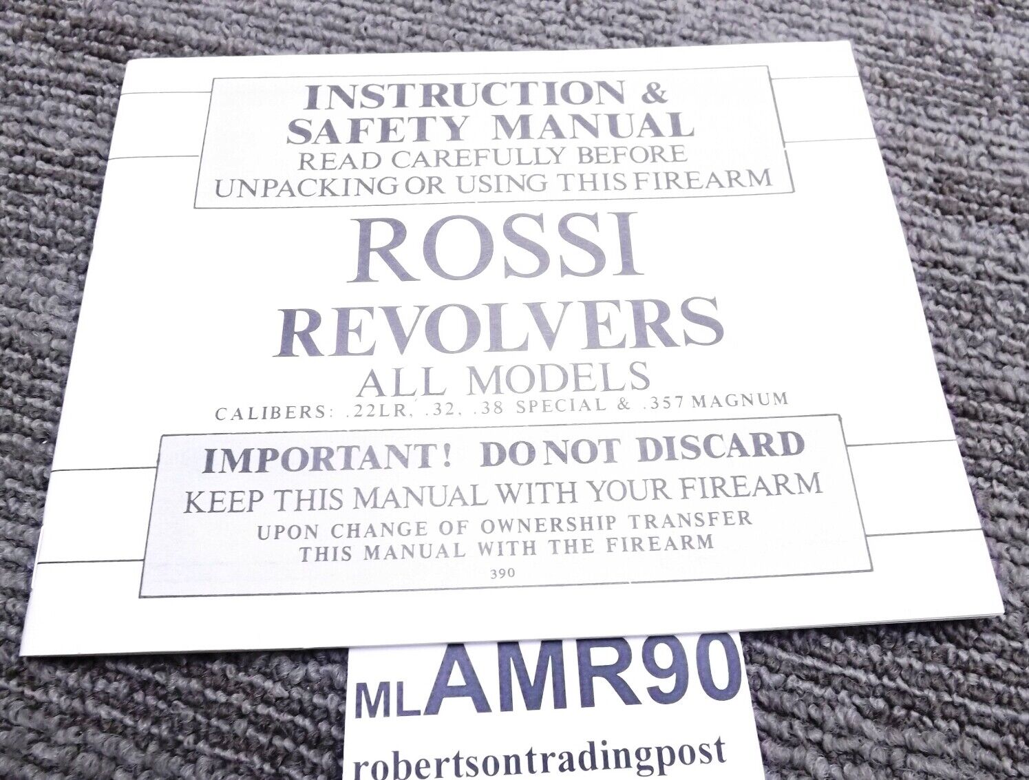 1990 Interarms Instruction and Safety Manual for Rossi .22 .38 .357 Revolvers Ex