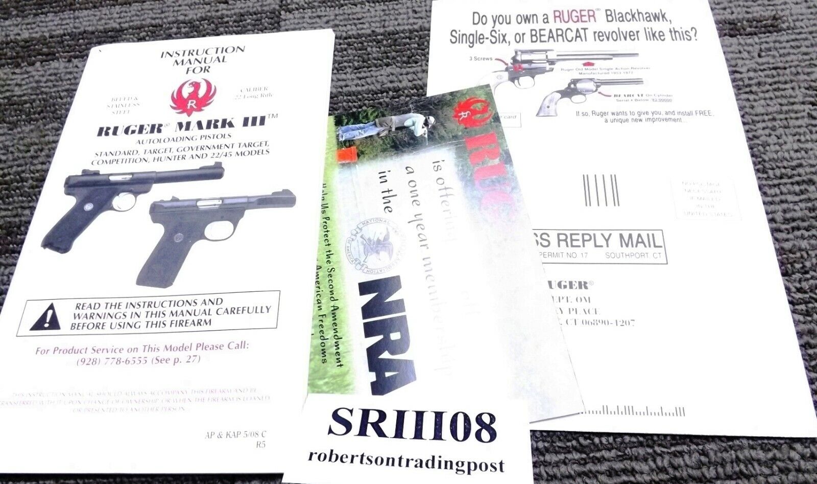 2008 Ruger Mark III Pistol Manual with Registration, NRA, SA Revolver Offer