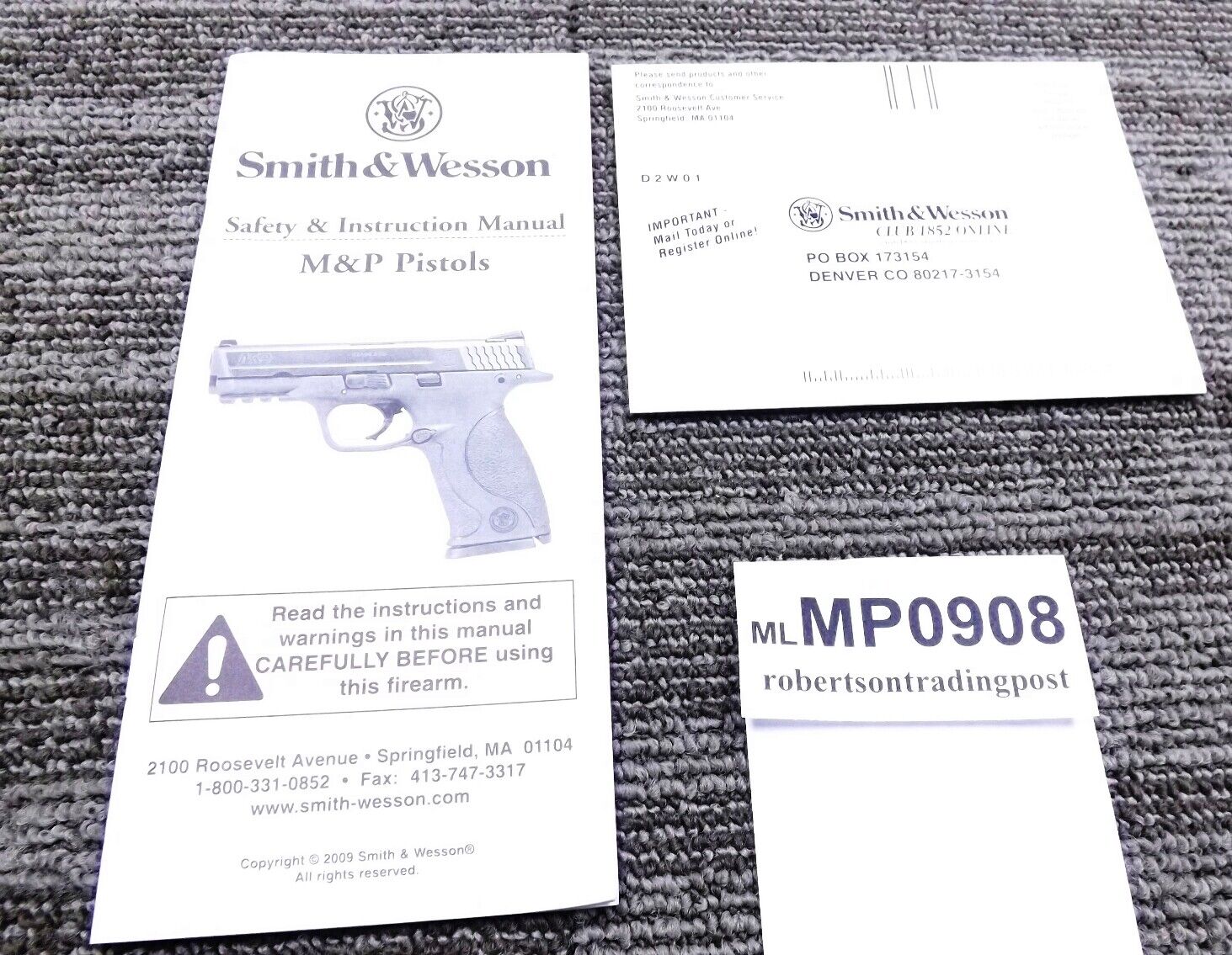 2009 Smith & Wesson M&P Instruction Manual & Factory Registration S&W 2 Docs