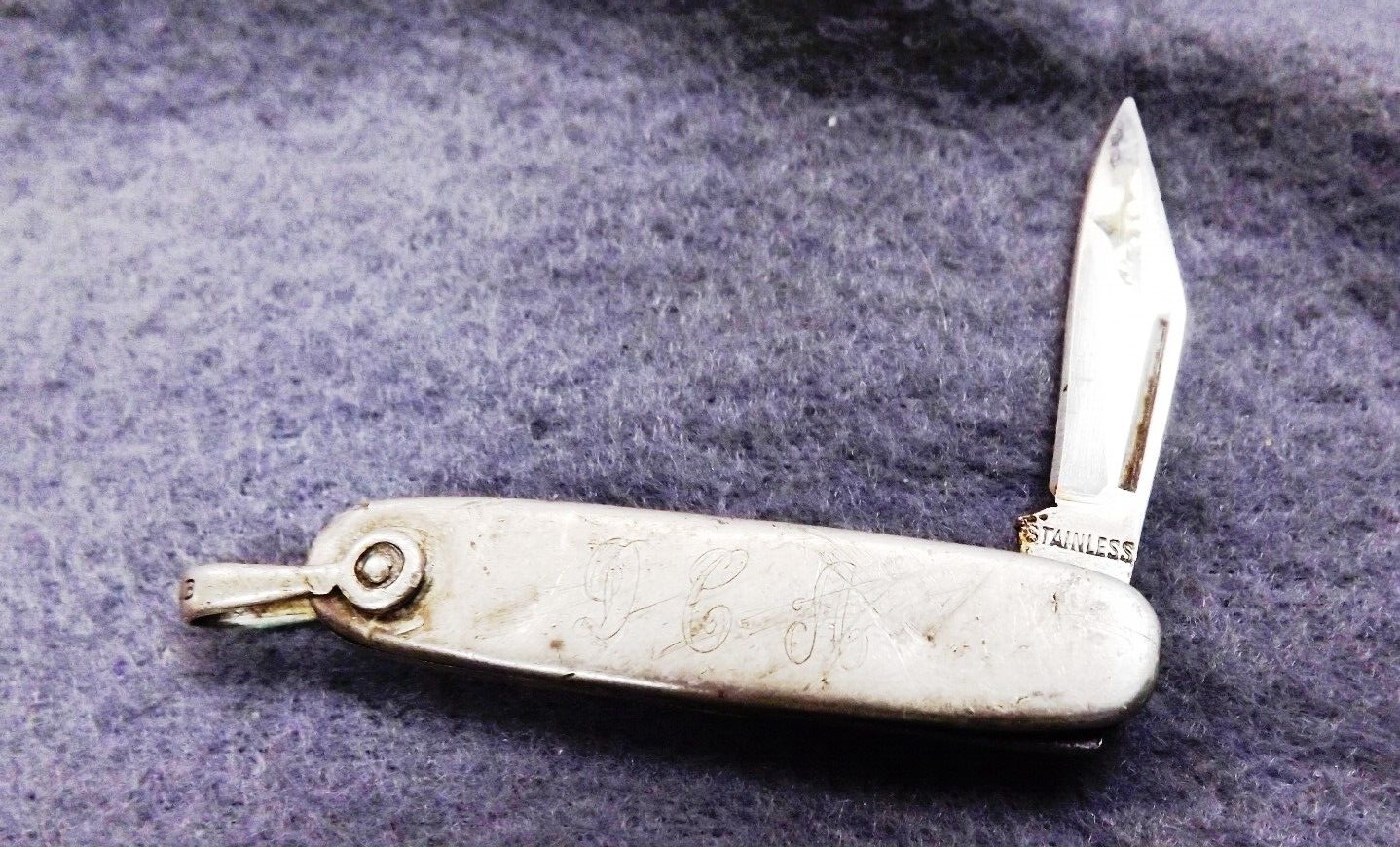 Early Postwar Japan 1 Blade Miniature Monogrammed Novelty Fob Knife 1950s