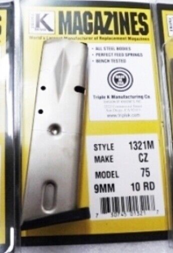 Triple K 10 shot Magazine for CZ75 85 Turkish Clones 9mm 1321M Nickel Steel