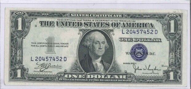 US $1.00 Note 1935-C Silver Certificate Est XF-AU Cond No Motto $5 Ship