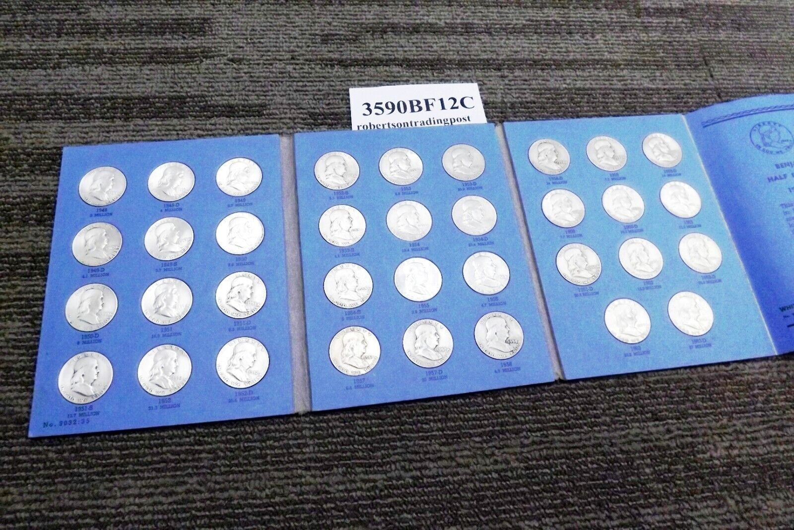 VF-AU Set of 35 Franklin Half Dollars 1948-1963 Whitman Folder Free Ship