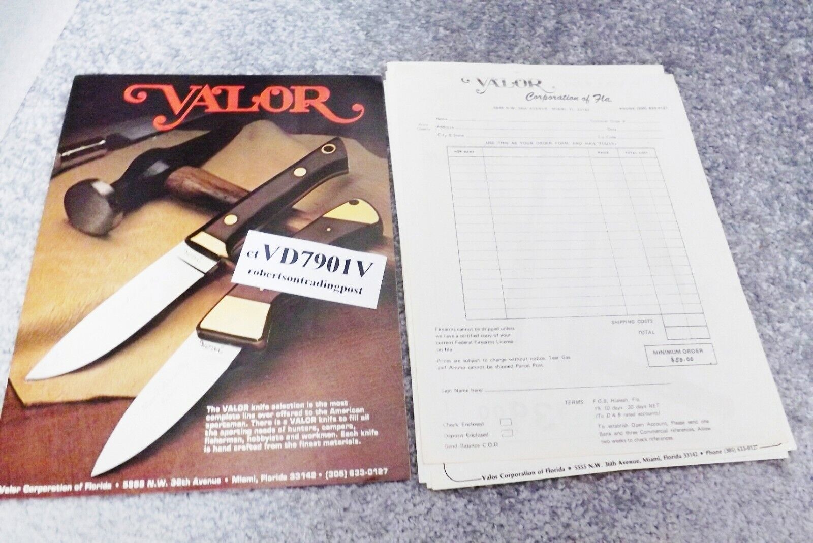 Valor Corp Cutlery Catalog Dealer Price List Order Form 1979 VG 23 Pages