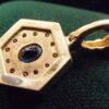 1960s .21 Ct. Oval Sapphire Pendant with 12 Diamonds in Yellow Gold Mounting - Image 5