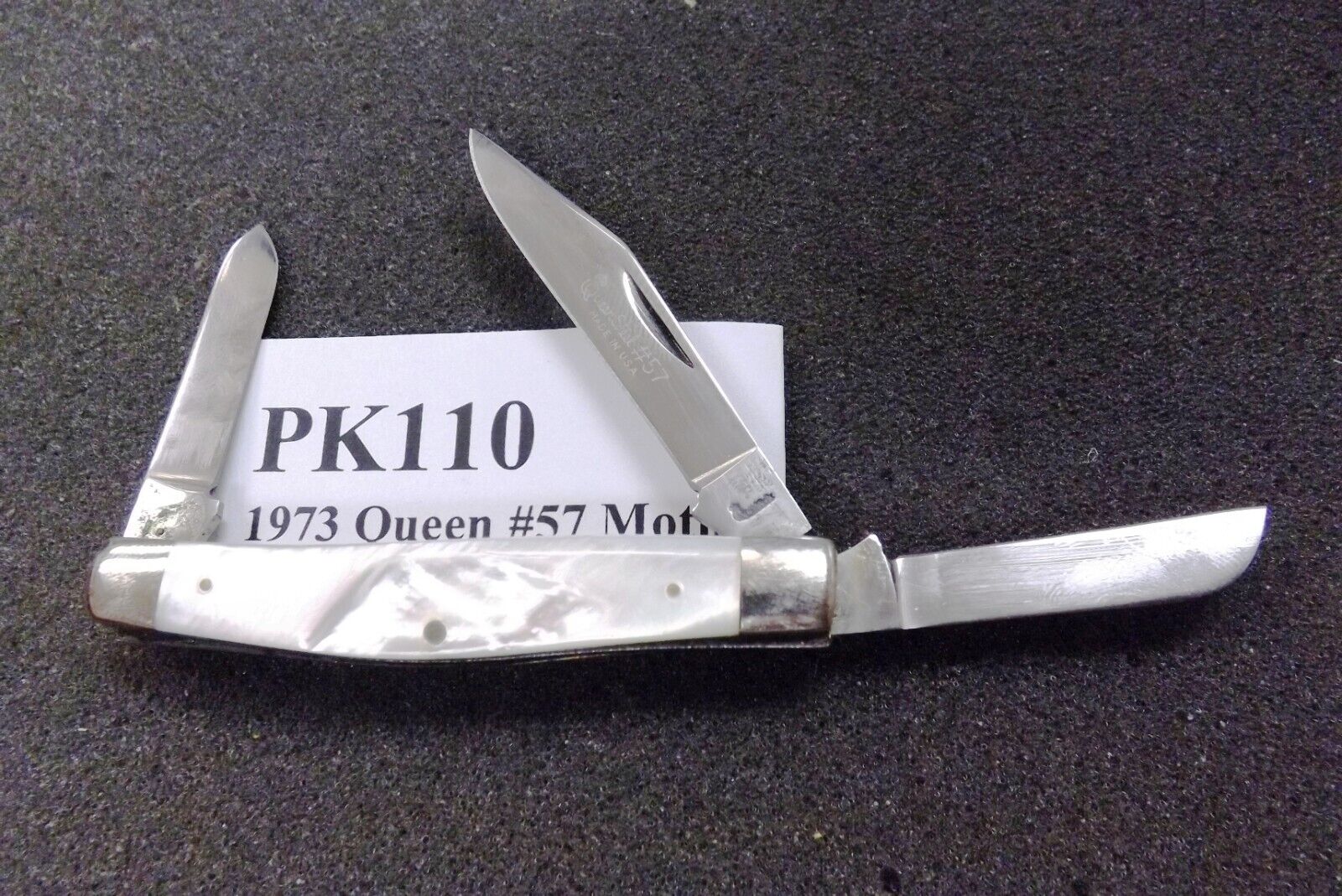 1973 Queen Steel #57 Medium Stockman 3 Blade Pocket Knife Mother of Pearl Mint