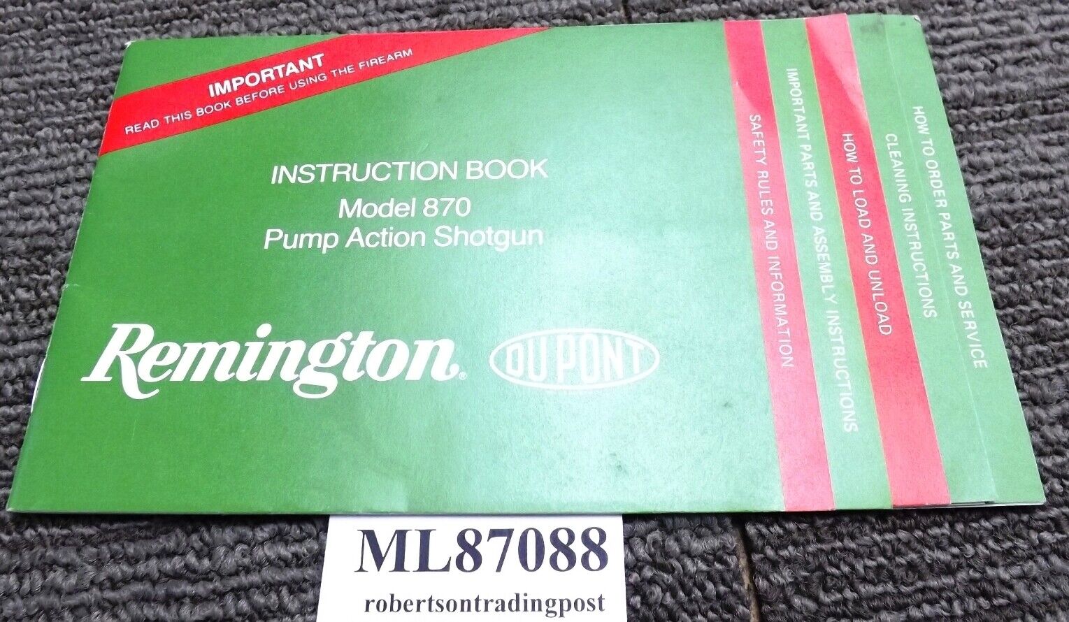 1988 Remington Instruction Book / Owners Manual for 870 Shotguns DuPont 22 pg