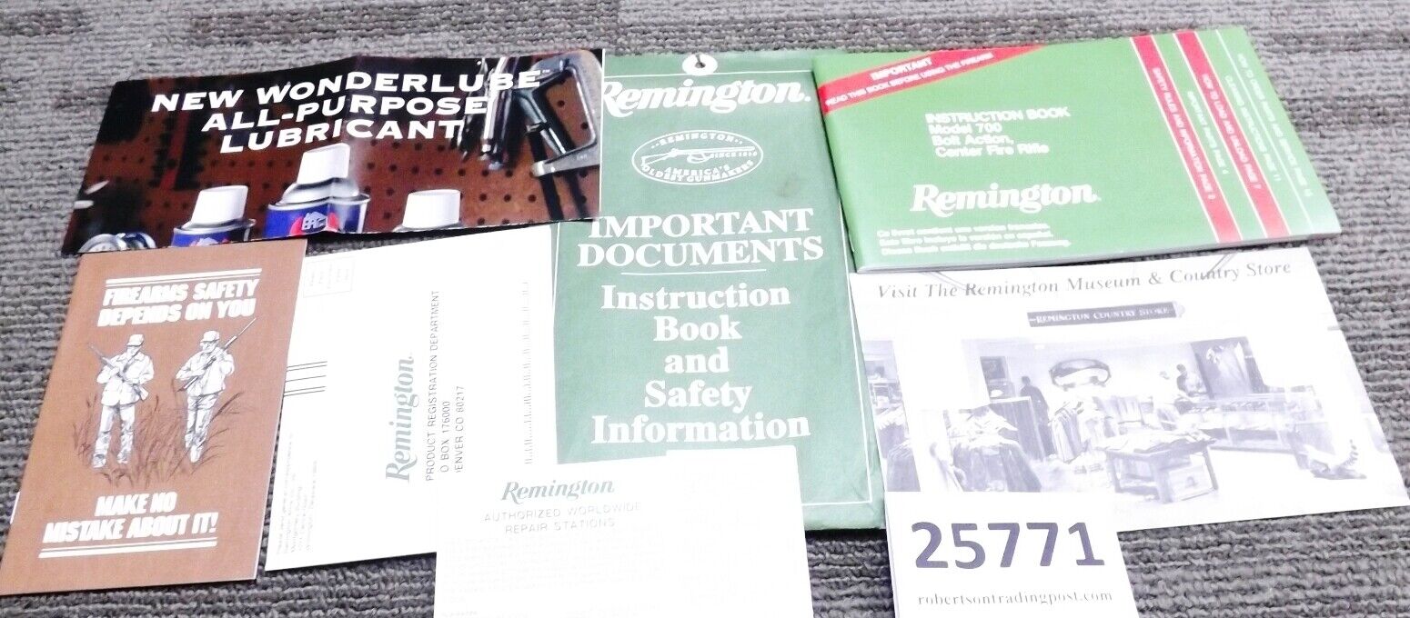 1995 Remington Manual, Registration, Service, Sfy, Lube Papers 700 ADL 7 Docs