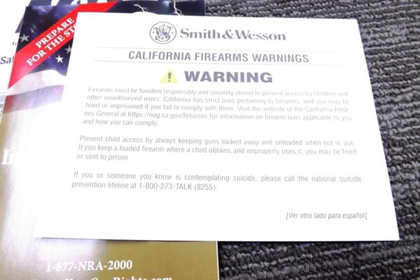 2021 Smith & Wesson M&P 2.0 Instruction Manual, NRA Card & CA Warning S&W - Image 4