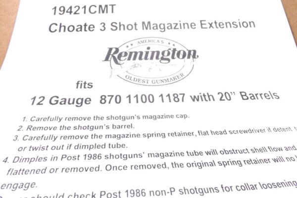 CMT Magazine Extension Kit +3 for 20 inch Barreled 12 gauge models 870 1100 All Steel Matte Blue New 19421 type Modification Required for Express, 887 & 11-87 - Image 5