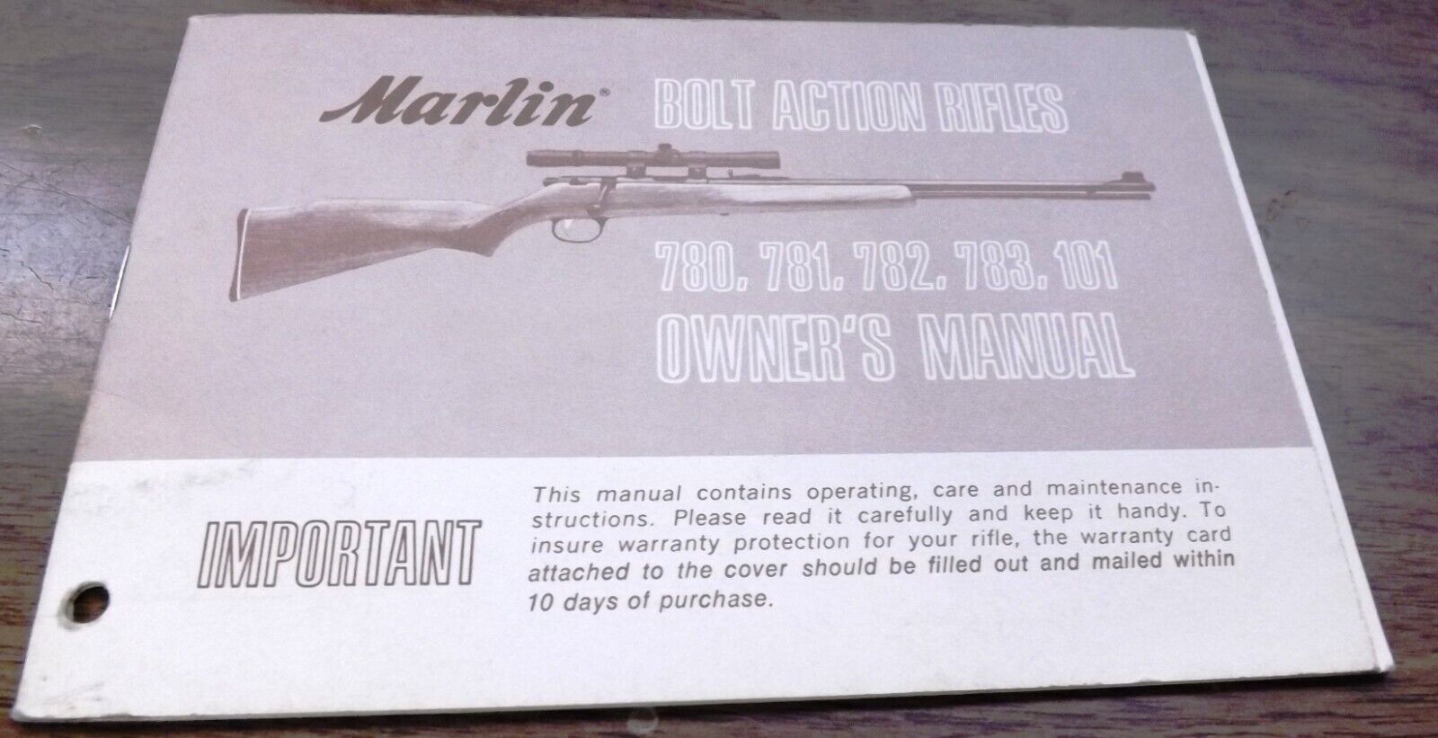 Marlin Owners Manual Warranty 780 781 782 783 101 Exc Aged 1975