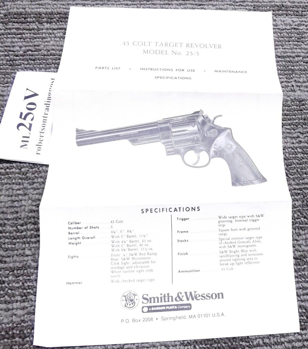 Smith & Wesson Model 25 Instructions for Use Owners Manual Bangor Punta S&W