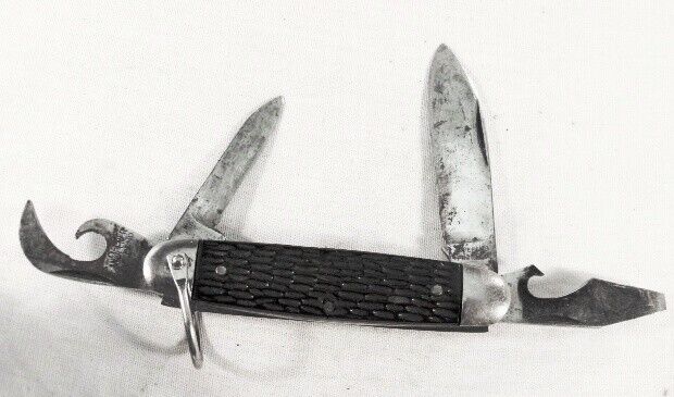 c 1940s Imperial 4 Blade Scout Knife Rough Black VG