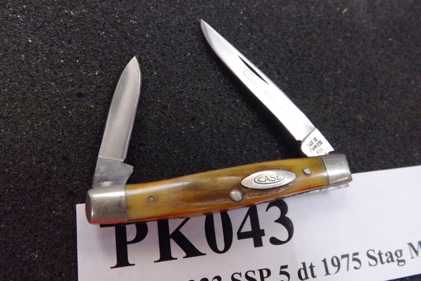 1975 Case 5 Dot USA Stag 2 Blade Pen Knife 5233 SS P Razor Edge Exc Pocket Knife