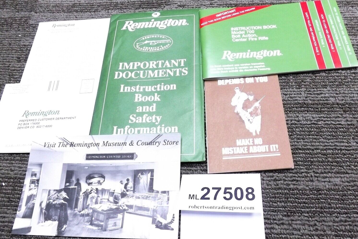 1996 Remington Manual, Reg., Service, Safety, Museum, Envelope 700 Sendero 6 Doc