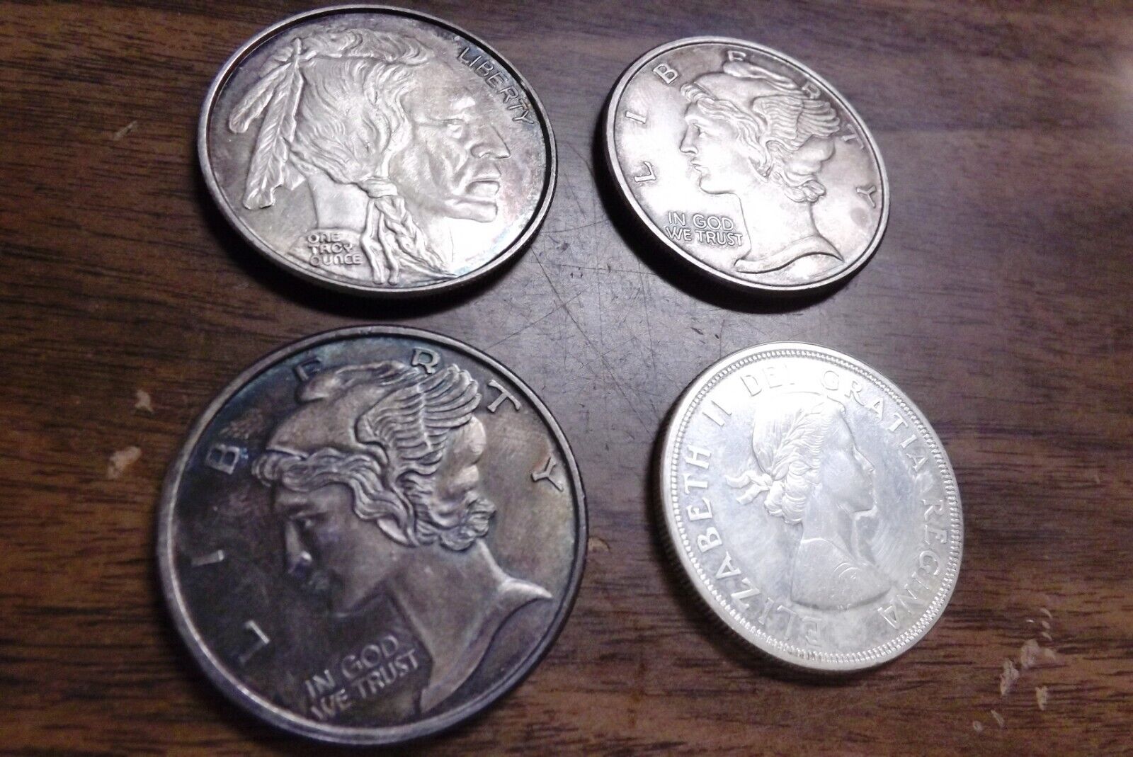 3 CNT Silver 1 Oz .999 Rounds + 1 1964 Canadian 80% BU Dollar 4 Coins free ship