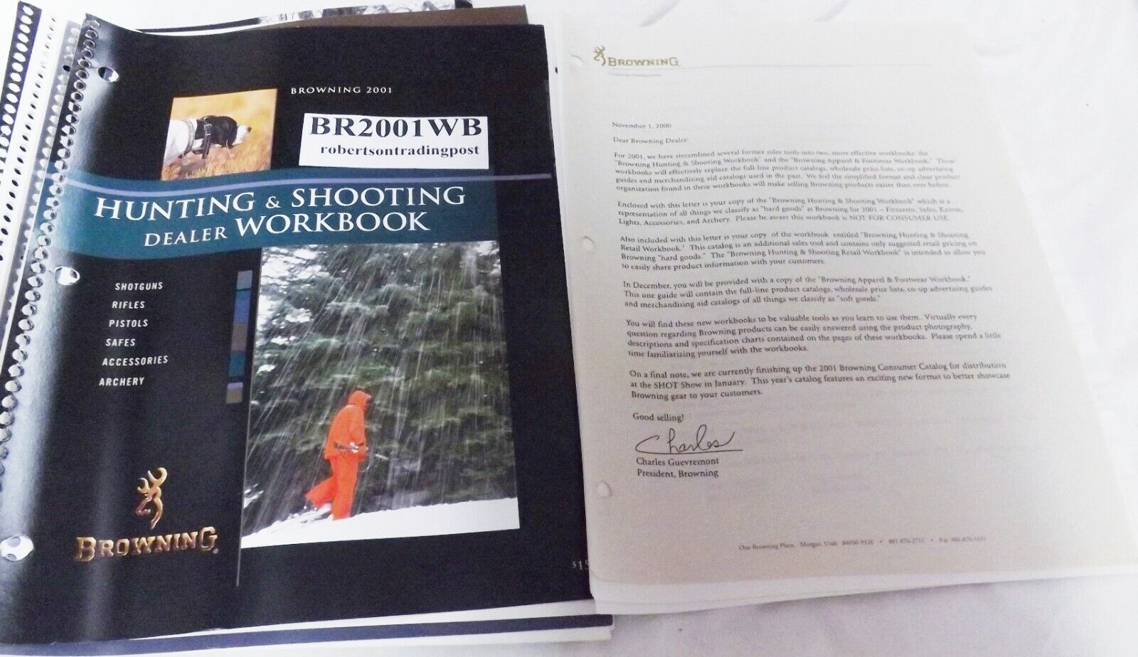 Browning 2001 Dealer Workbook Catalog with Letters & Corrections 129 Pages