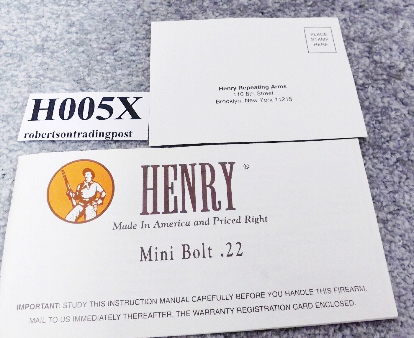 Henry Repeating Arms H005 Mini Bolt Owners Instruction Manual & Reg. Card