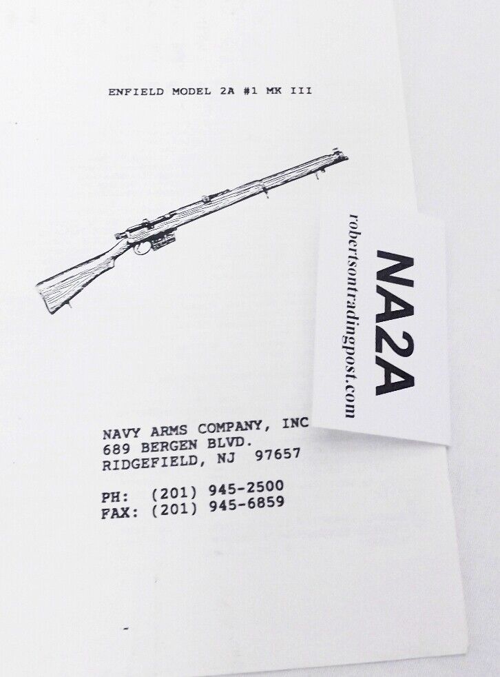 Navy Arms 1 Page Manual for Enfield 2A #1 Mk III British Rifle 1980s Insert