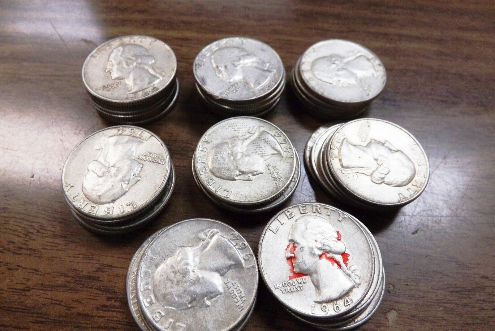 Roll of 40 Washington 90% Silver Quarters 1964 P and D XF to AU $7.50 ea Free Sh