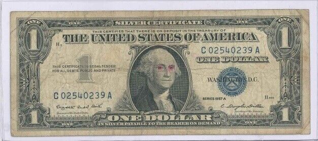 US $1.00 Note 1957-A Silver Certificate Est VG Cond with Motto Blue Serial