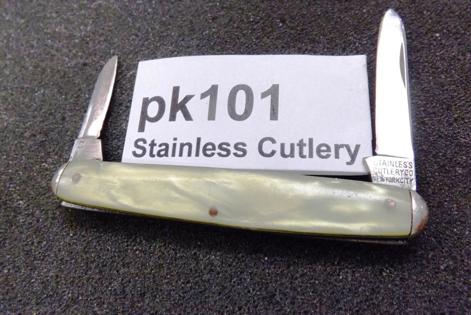 1930s Stainless Cutlery Co. New York City 2 Blade Pen Knife Imit. Pearl Exc