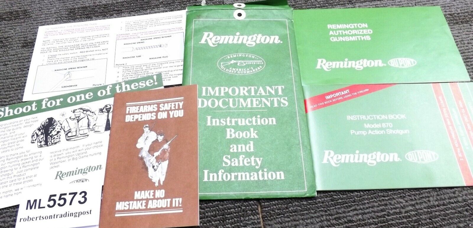 1991 Remington Manual, Gunsmith Direct, Sfy Book, Registration for 870 6 Docs