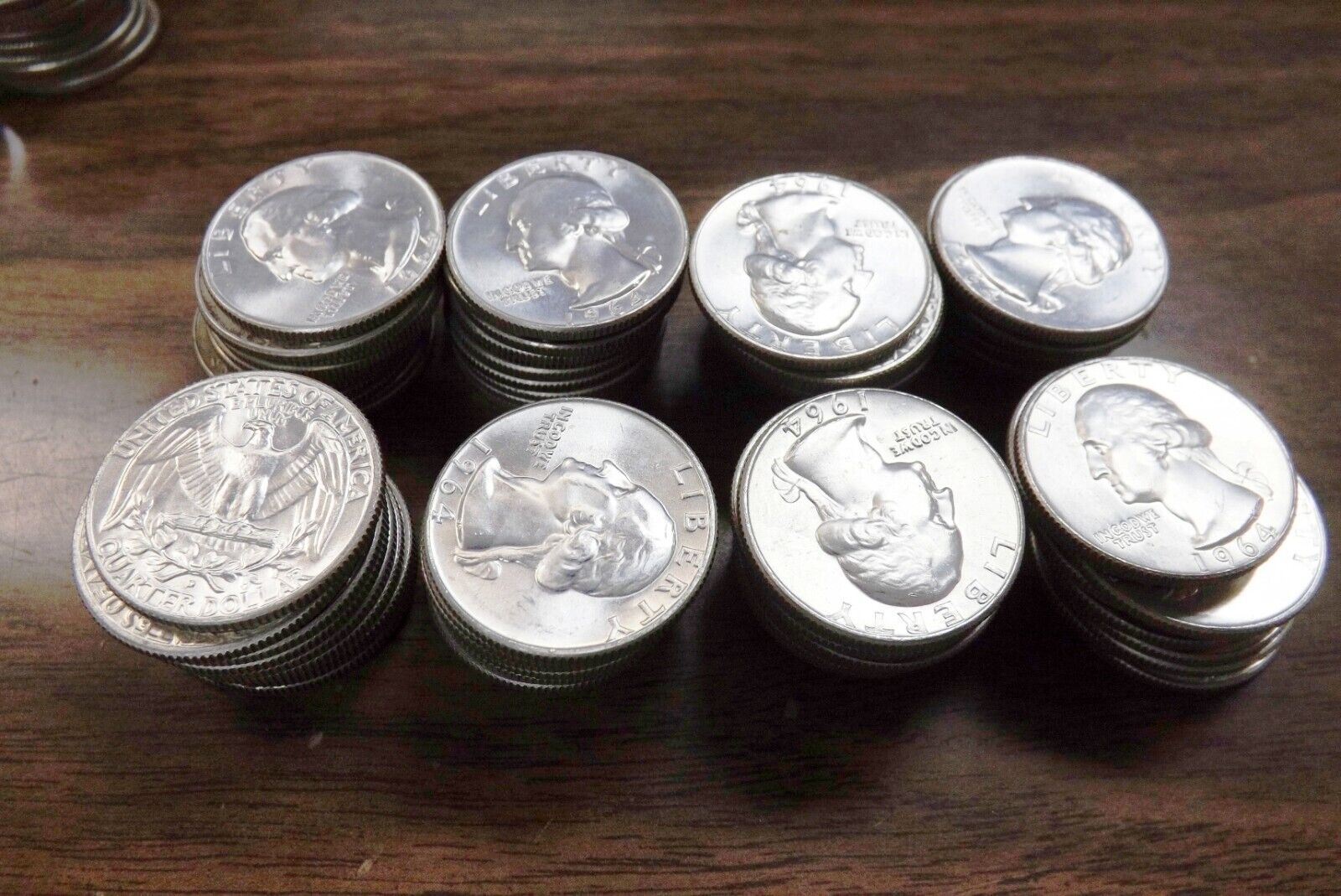 2 Rolls of 40 Washington 90% Silver Quarters 1964 BU $8.98 ea $359/roll