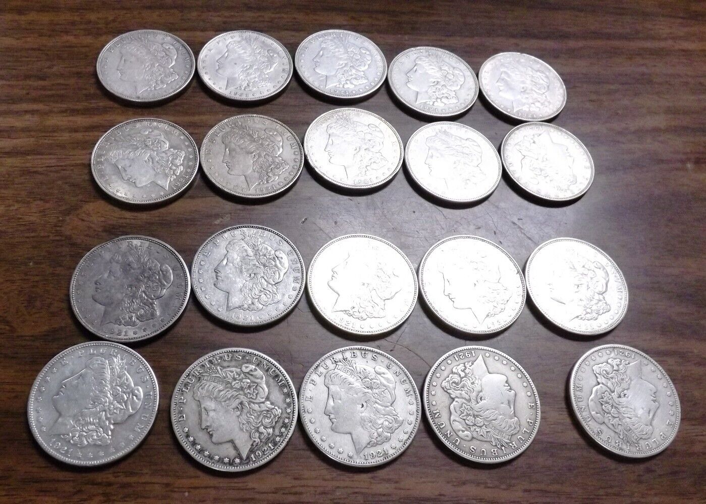 20 Coin Roll of 1921 Morgan US Silver Dollars Mixed Mint VG-VF Free Ship