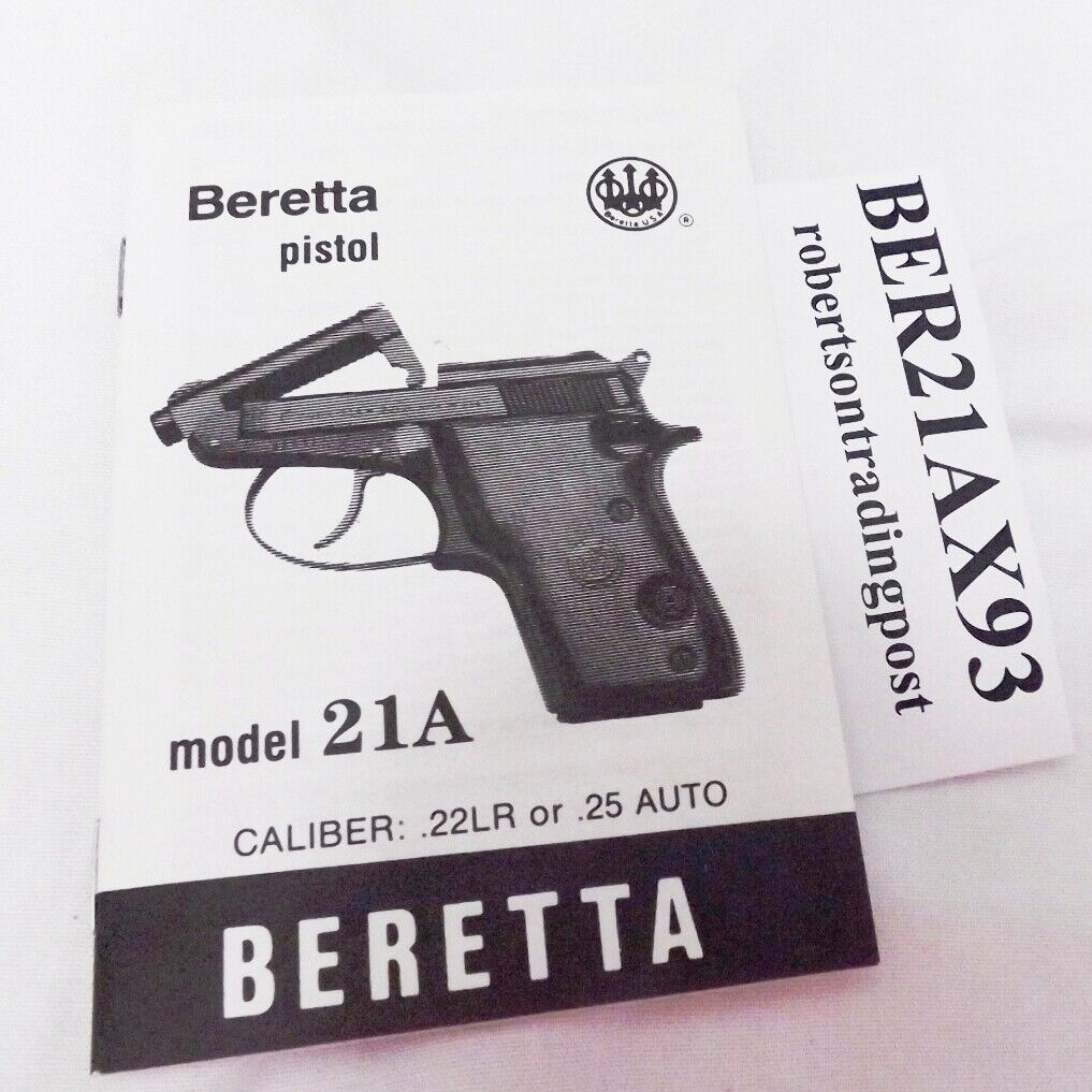 Beretta 21A Factory Manual for .22 LR 21 or .25 ACP 21A 12/93 Exc Accokeek