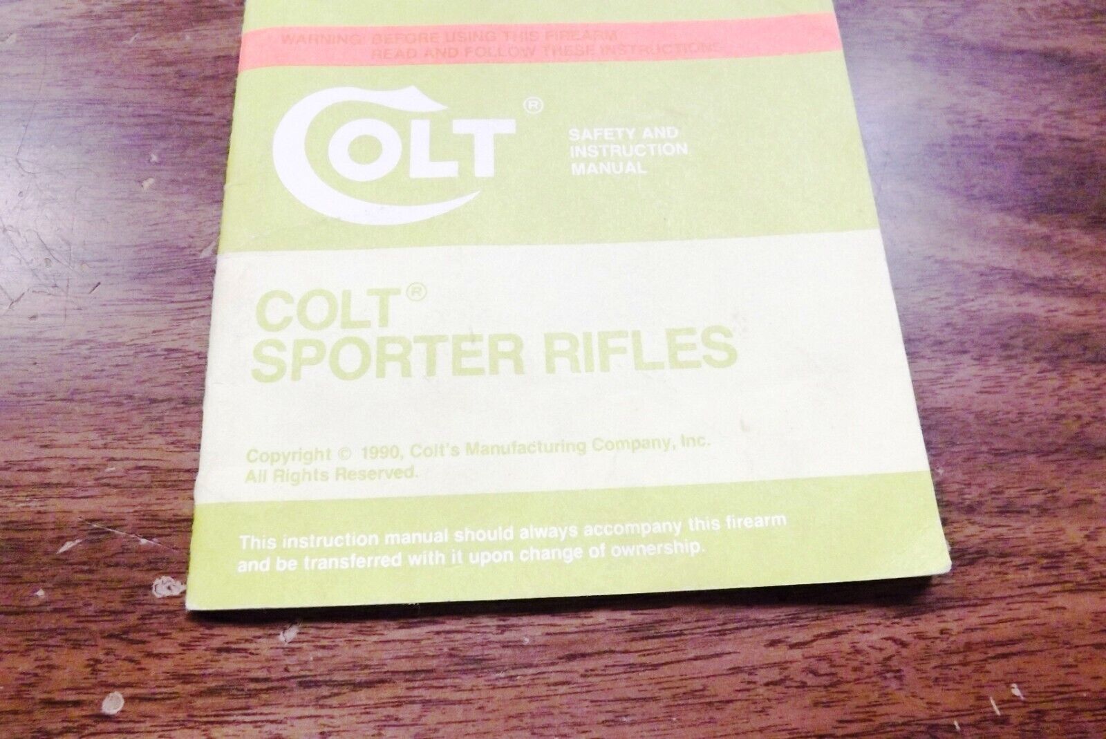 Colt Sporter Rifles Instruction Manual 1990 Very Good 44 Pages Green Back AR-15 type