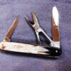 E. Bruckmann Mann Medium Scout Utility 1950s Pocket Knife Scissors Horn Handles
