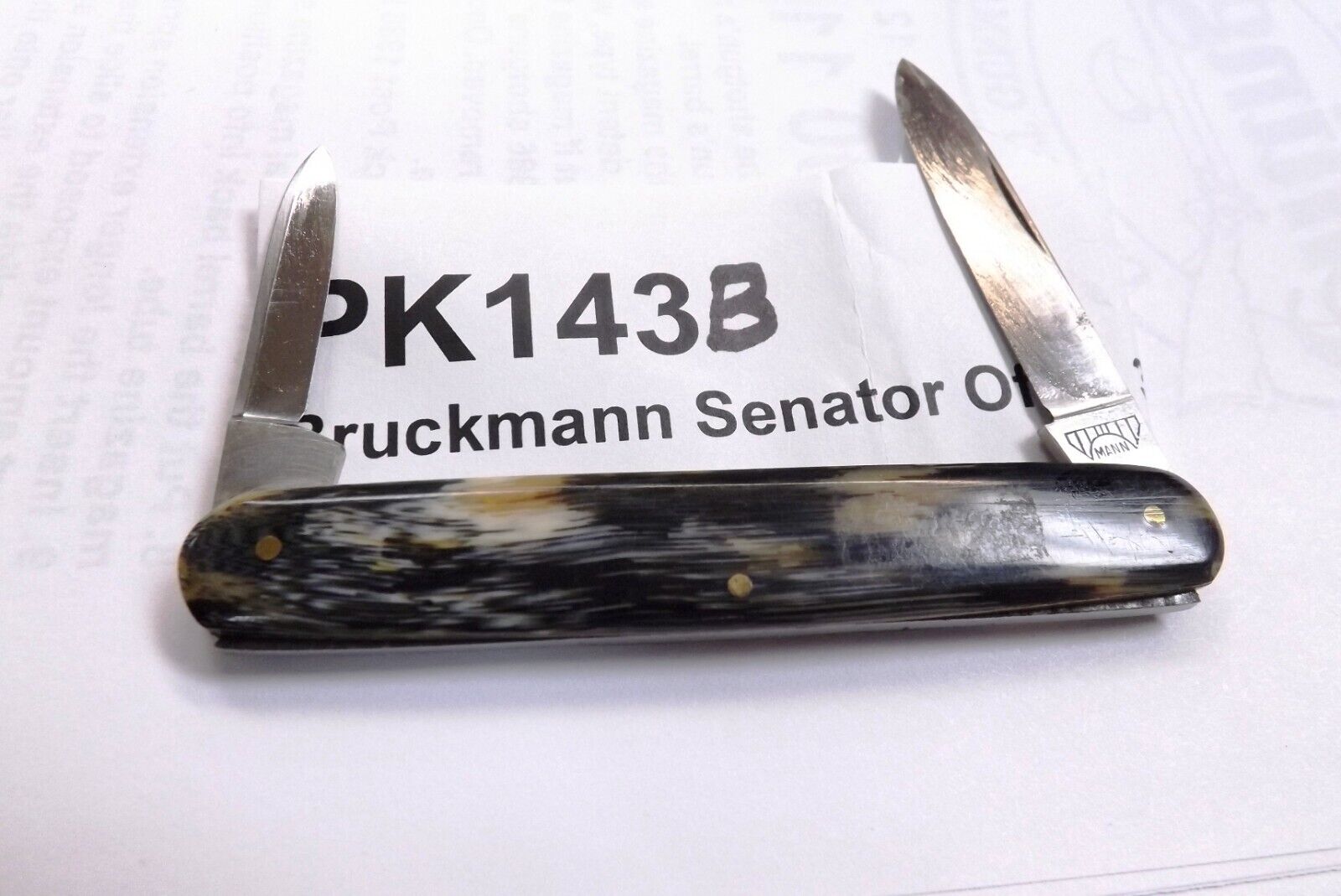 E. Bruckmann Mann Medium Senator 1950s Pen Pocket Knife Horn Handles