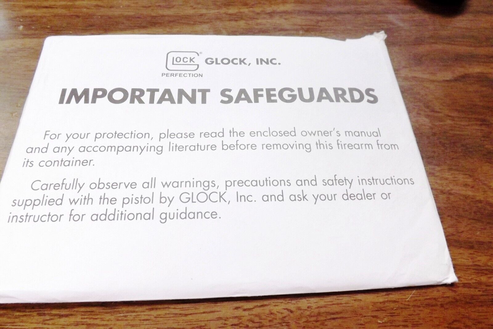 Glock Important Safeguards Owners Instruction Manual Packet Unopened 2000s