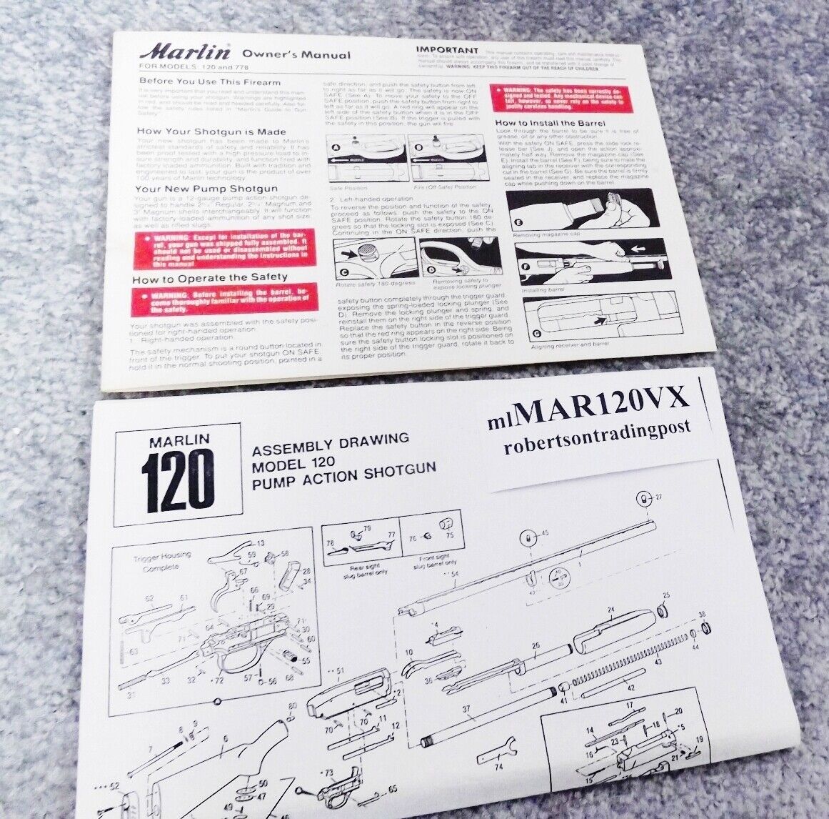 Marlin Owners Manual for Model 120 and 778 Pump Action Shotguns ca 1985