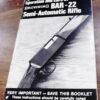 1977 Browning Factory Manual for BAR-22 Semi Automatic Rifle w Reg Card