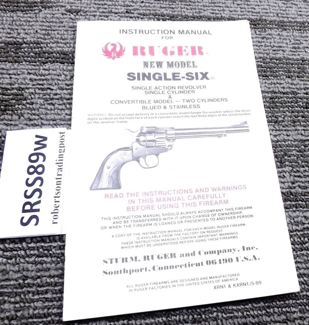 1989 Ruger Instruction Manual Package for New Model Single Six VG 3 Documents