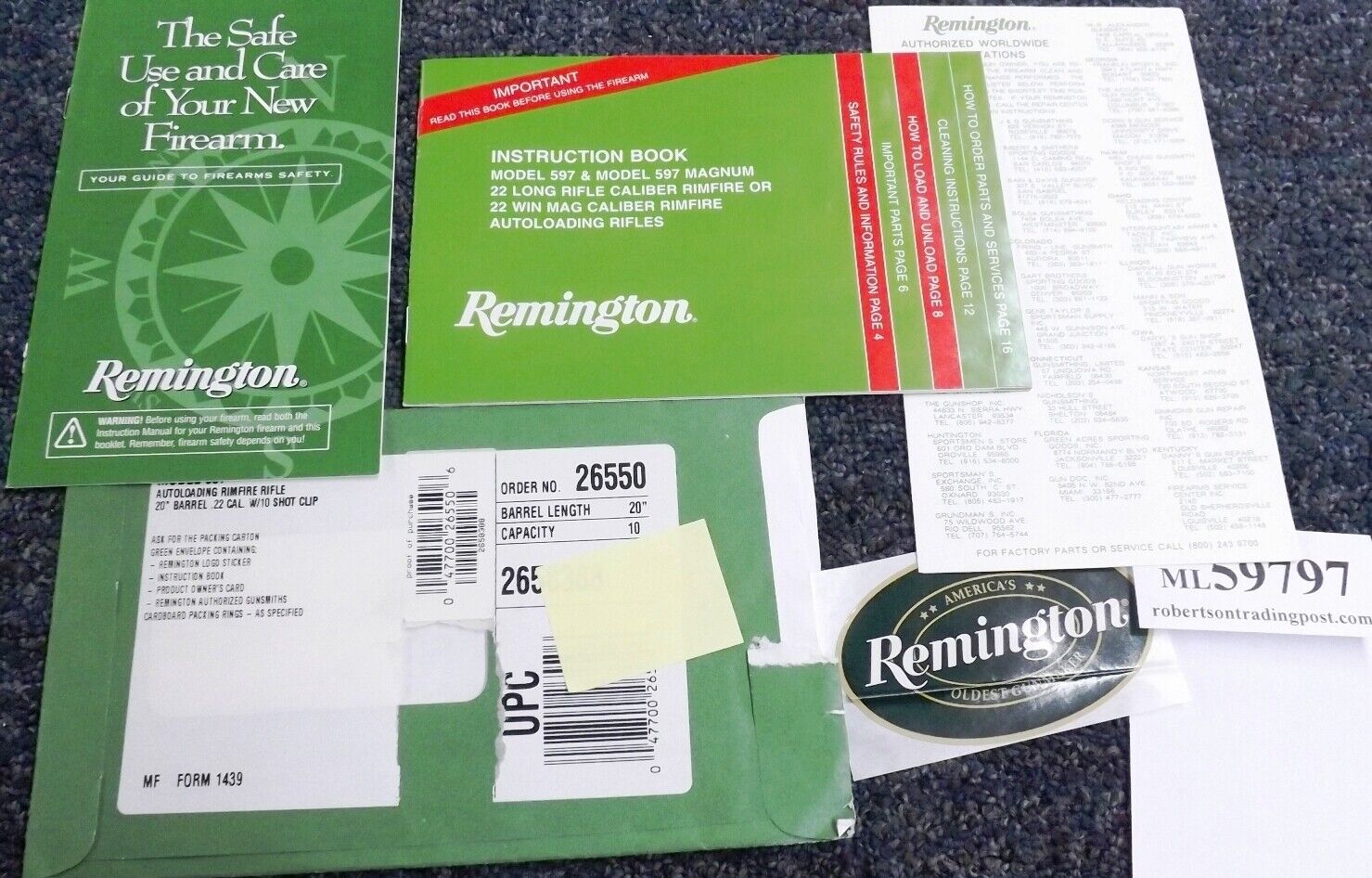 1997 Remington Factory Owner’s Manual & Papers for First Year 597 Rifles 5 Docs