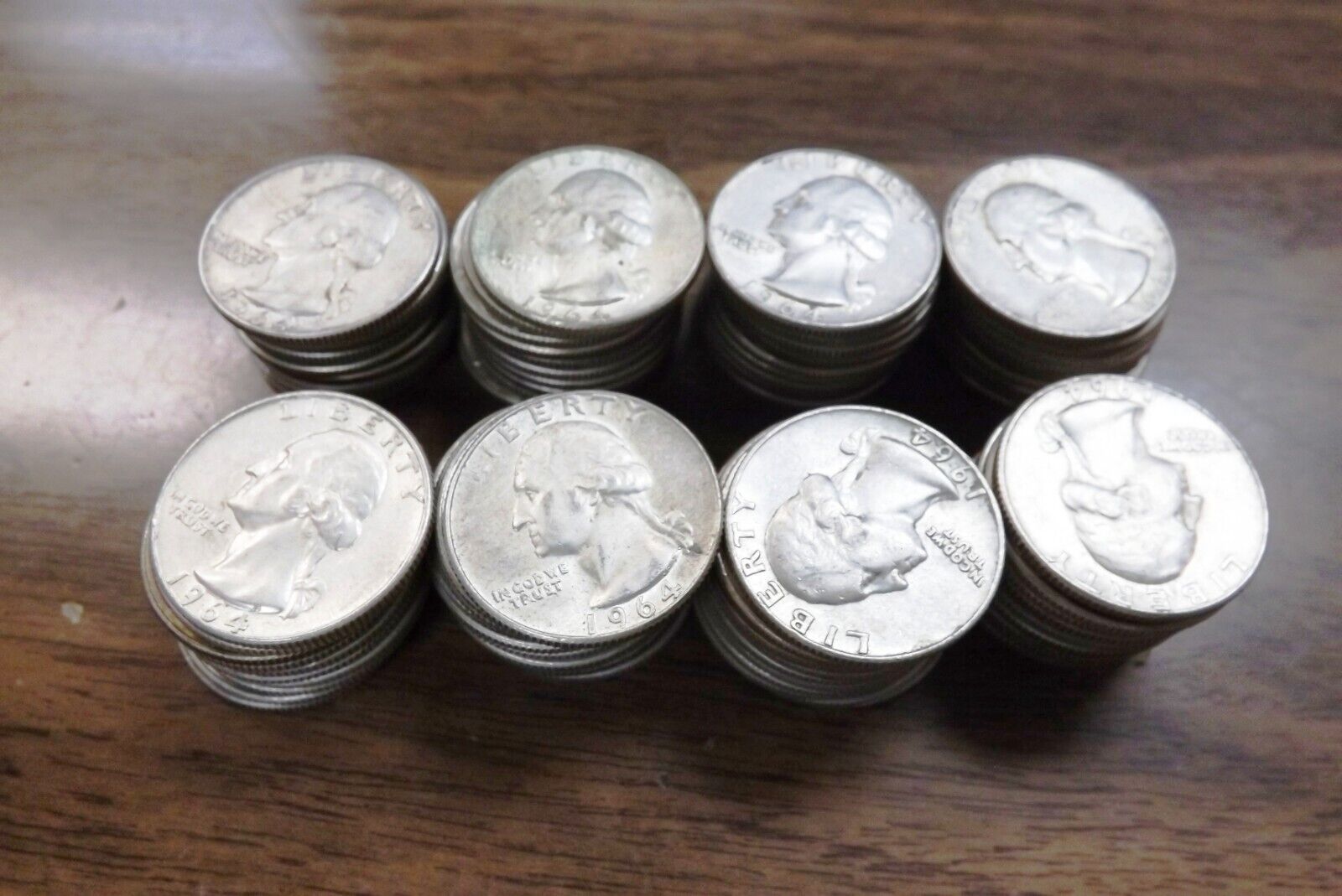 2 Rolls of 40 Washington 90% Silver Quarters 1964 AU/BU $8.60 ea $344/roll Free