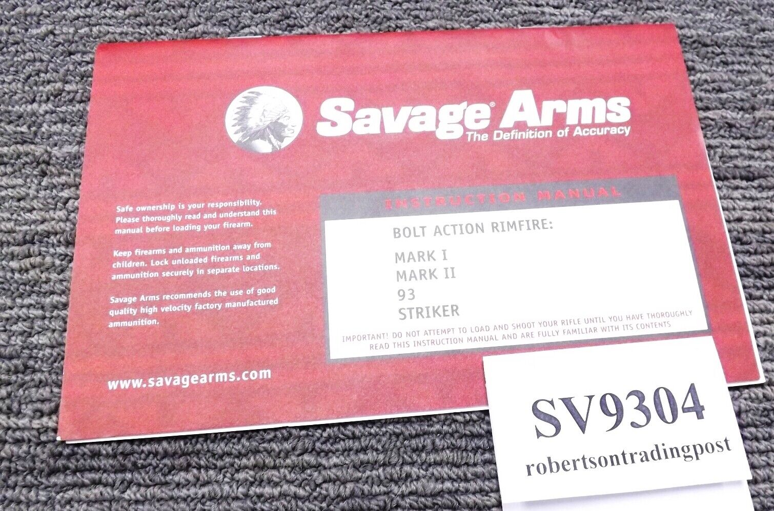 2004 Savage Instruction Manual .22 Bolt Action Mark I II 93 New 19 Pg w Target