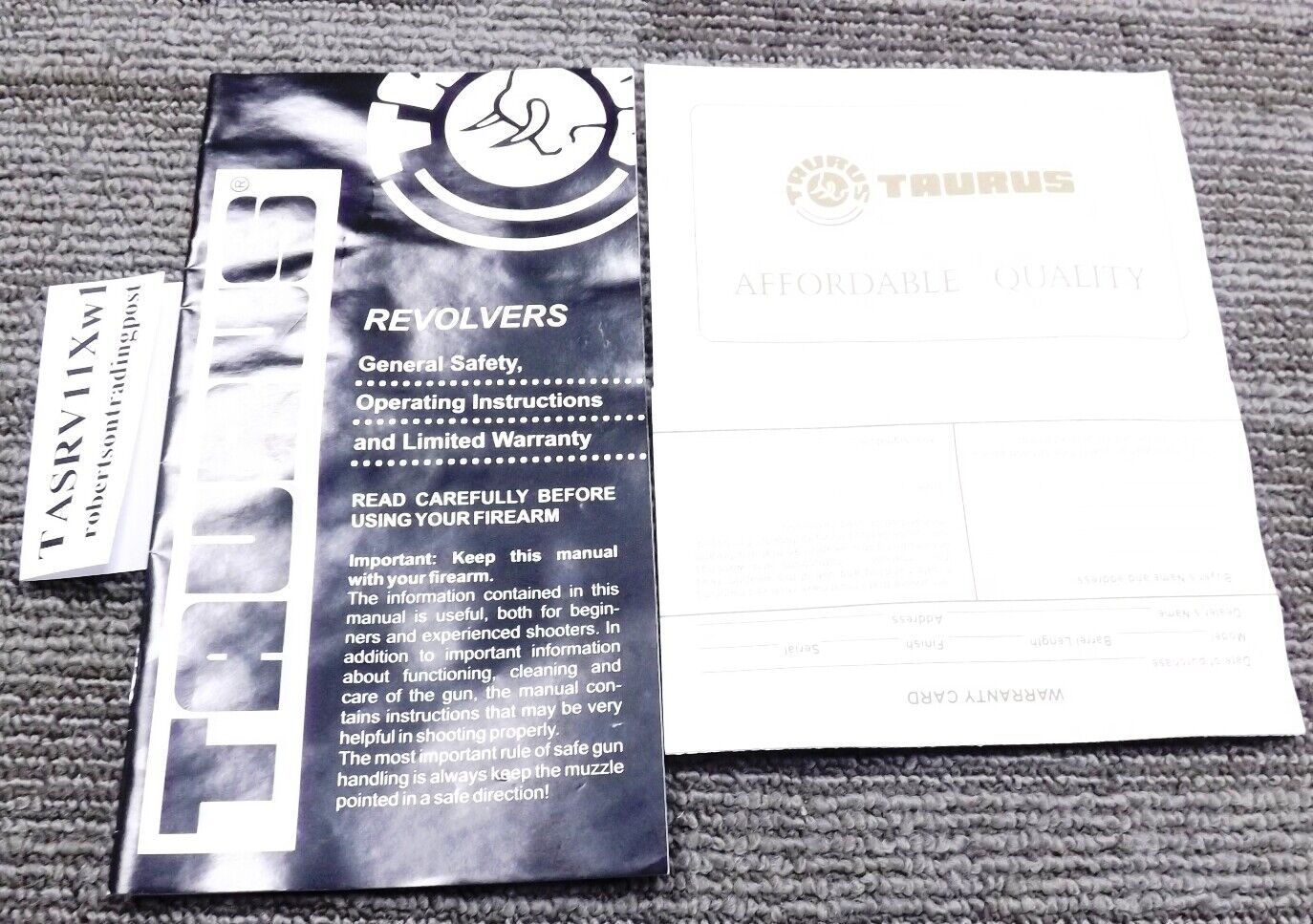 2011 Taurus Owners Instruction Manual, Warranty, Registration for Revolvers